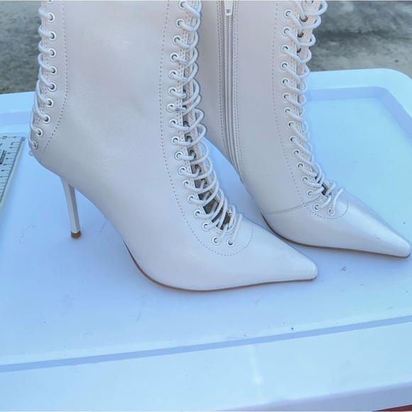 Lace Up Pointed Toe Stiletto Heel Ankle Boots White Fashion‎ - Picture 2 of 9